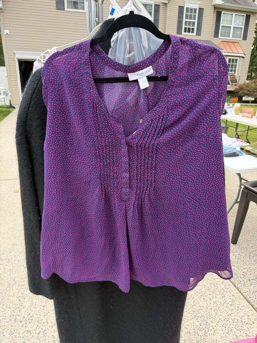 Motherhood Maternity Blouse Size 1X Purple Pink Polka Dot Shirt (pp-21)